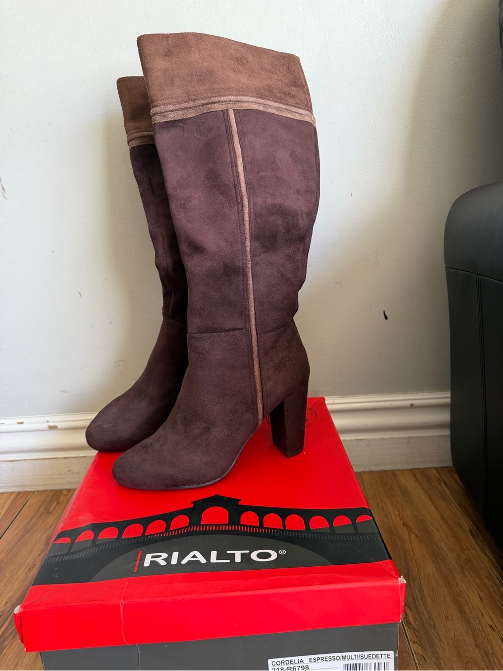 Rialto Two-Tone Espresso Over-the-Knee Suede Boots